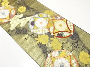 花七宝に笠松・桜模様織り出し　振袖用袋帯